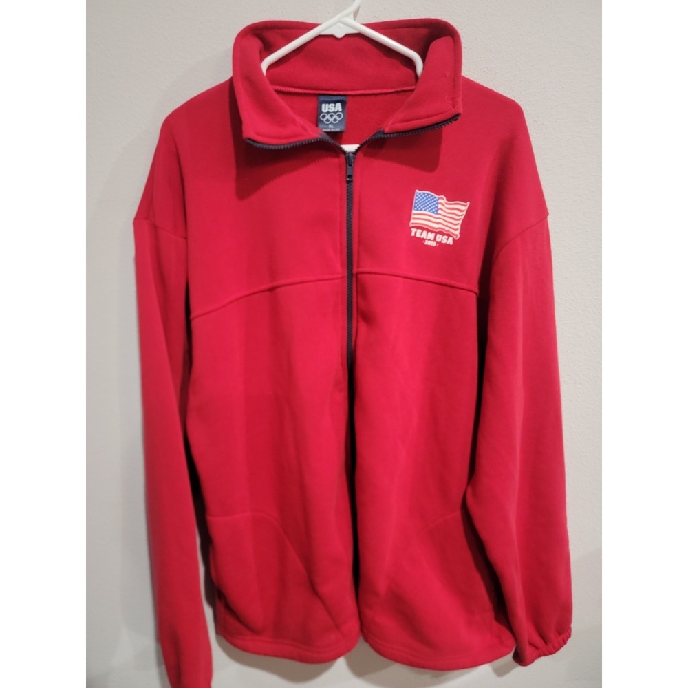 Team USA 2015 Olympic Red Fleece Jacket‎ Full Zip Front MADE IN USA Size XL EUC